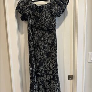Shoshanna Black and White Floral Long Sleeve Dress